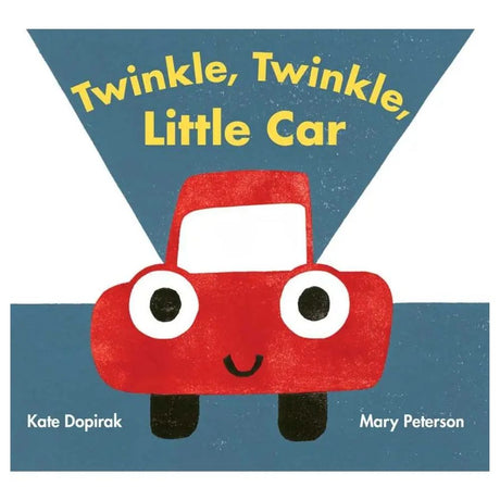 Book cover of 'Twinkle, Twinkle, Little Car' with a red car illustration on a blue background.