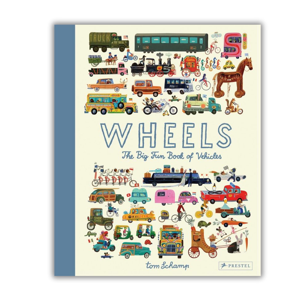 Book cover of 'Wheels: The Big Fun Book of Vehicles' with illustrations of various vehicles on a white background.