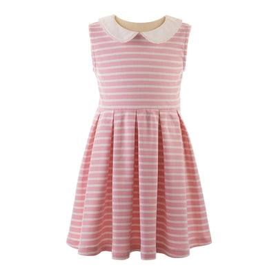 Breton Stripe Jersey Dress in Pink front