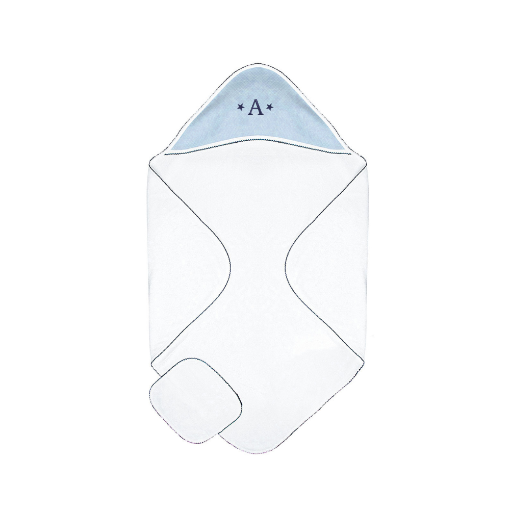 Diamond Baby Towel + Wash Set in Light Blue/Navy