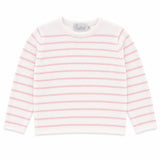 White sweater with pink stripes on a white background