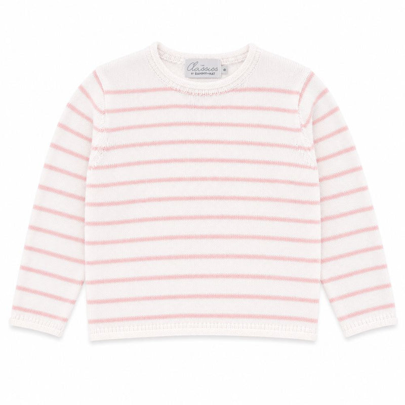 White sweater with pink stripes on a white background