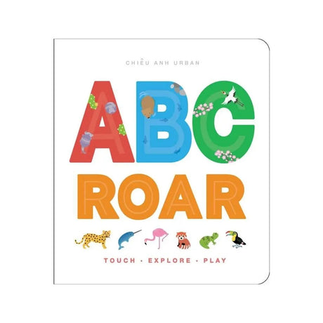Children's book titled 'ABC Roar' with colorful letters and animal illustrations on a white background.