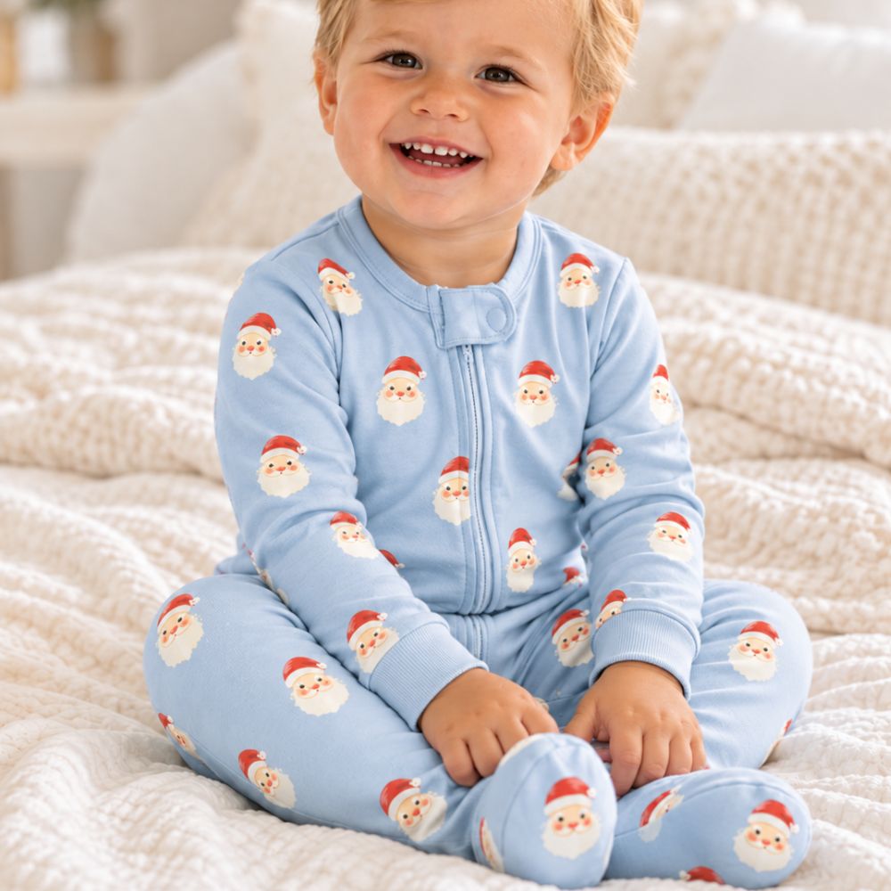 Sweet Santa Zipper Romper in Vintage Blue - Sammy and Nat - Sammy+Nat store