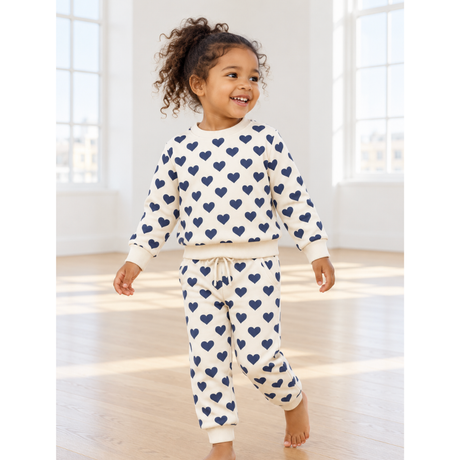 Kids Crew French Terry Sweatshirt in Bold Hearts Navy