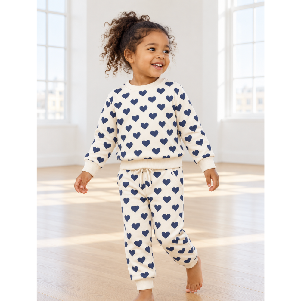 Baby Crew French Terry Sweatshirt in Bold Hearts Navy
