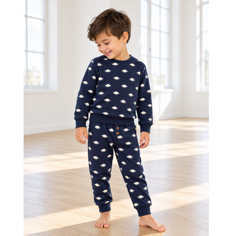 Kids Crew French Terry Sweatshirt in Navy/White Dino
