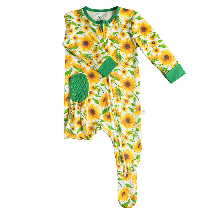 Double Zip Footed One-Piece - Summer Sunflowers