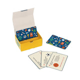 Card game with sports-themed cards and a yellow box on a white background