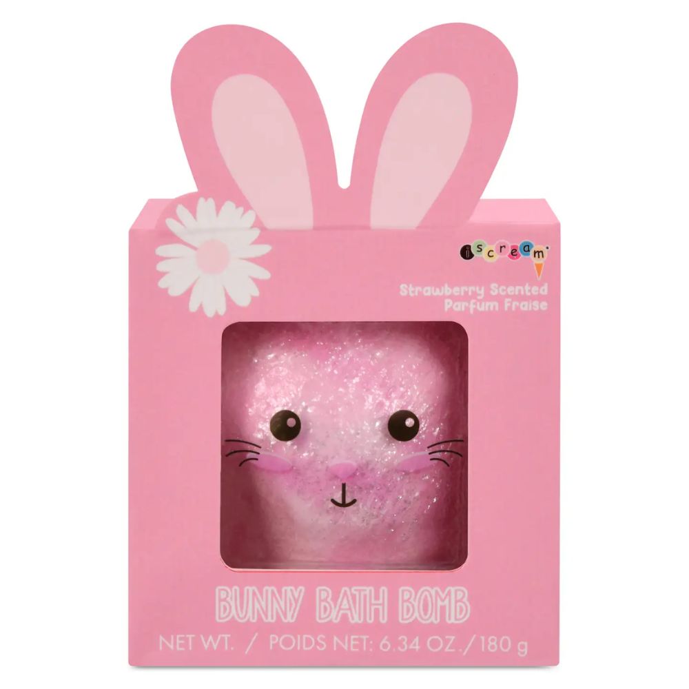 Pink bunny bath bomb in a decorative box with 'Crumble' branding.