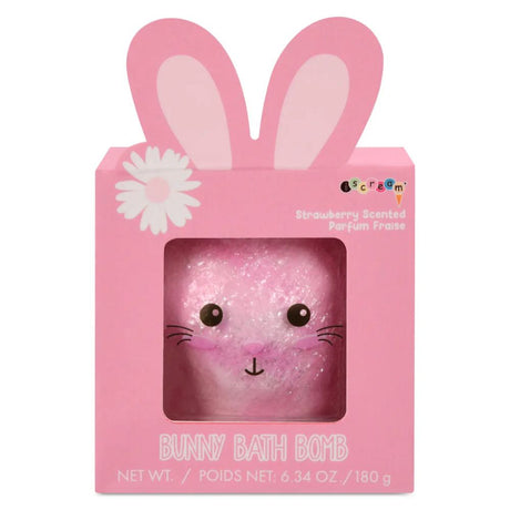 Pink bunny bath bomb in a decorative box with 'Crumble' branding.