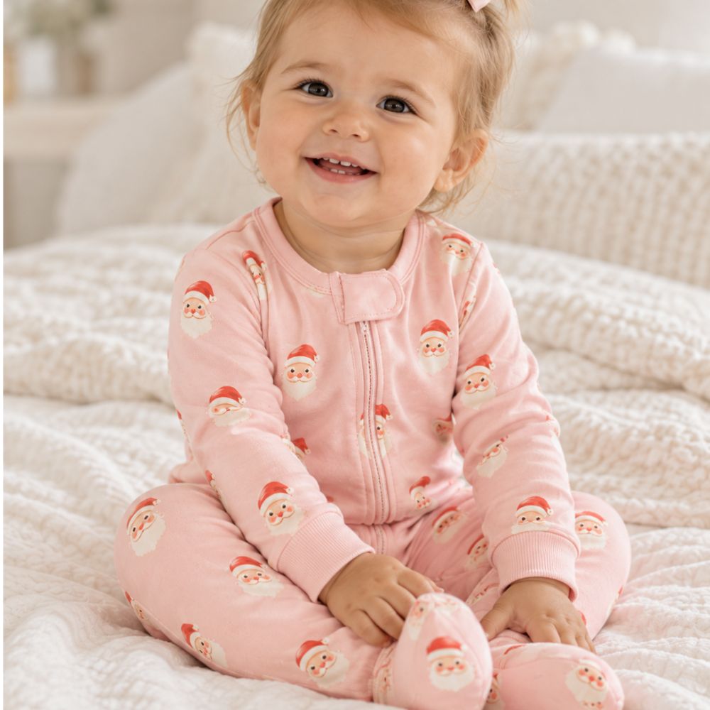 Sweet Santa Zipper Romper in Vintage Pink