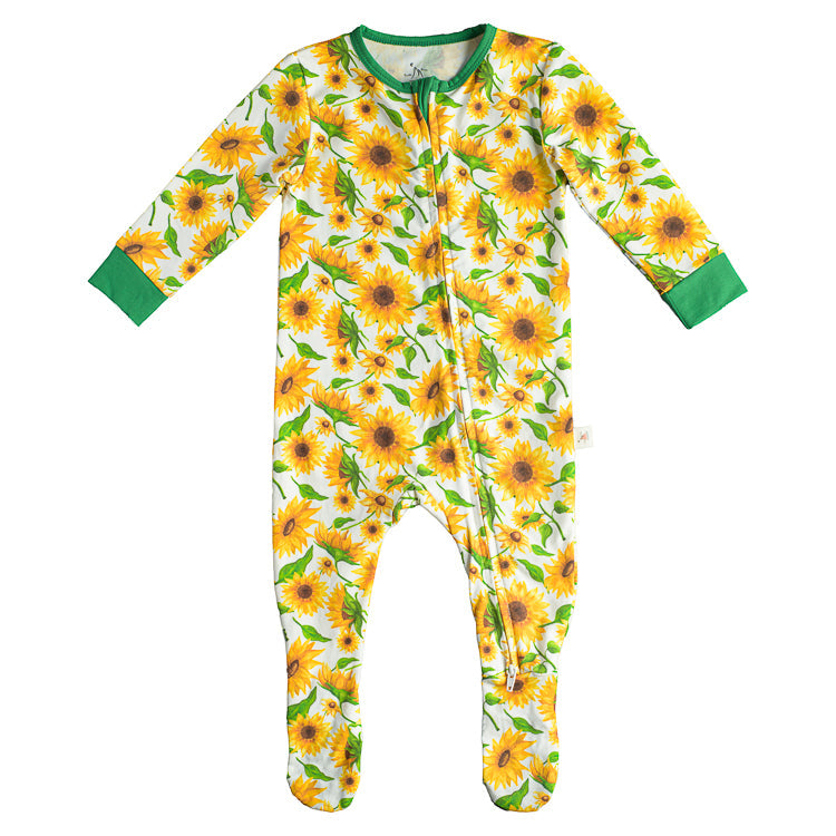 Double Zip Footed One-Piece - Summer Sunflowers