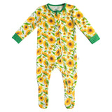 Double Zip Footed One-Piece - Summer Sunflowers