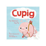 Book cover of 'Cupig: The Valentine's Day Pig' with a cartoon pig character on a light blue background.