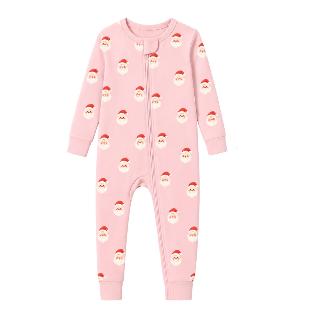Sweet Santa Zipper Romper in Vintage Pink