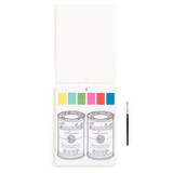 Color swatch card with Campbell's Tomato Soup cans and a paintbrush on a white background