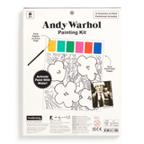 Andy Warhol painting kit packaging with paint samples and a brush on a white background