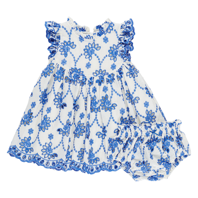 Baby Cynthia Dress Set - Blue Eyelet front