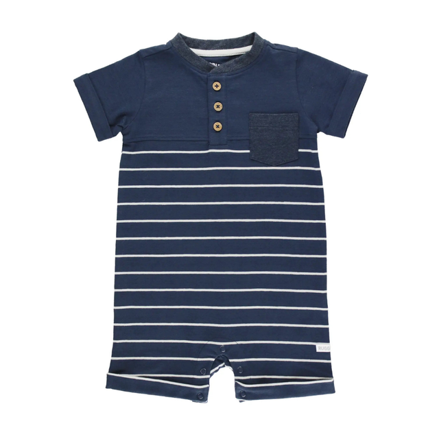Navy and Gray Stripe Henley Romper