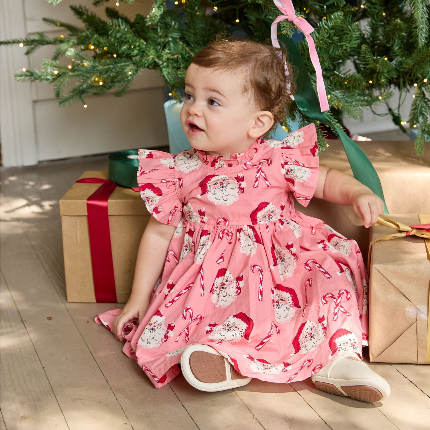 Jennifer Dress Set - Pink Candy Cane Santa