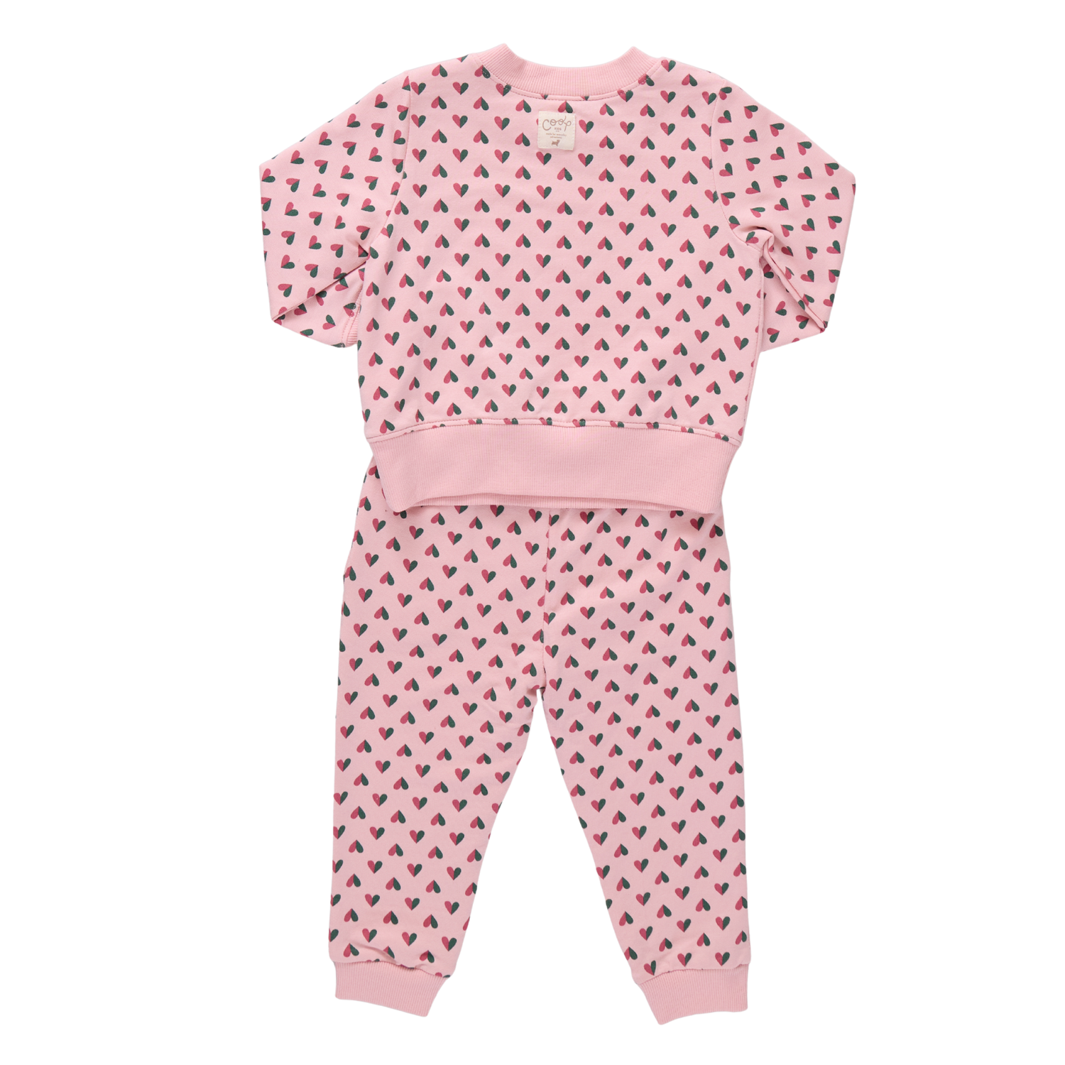 Pink set with heart pattern on a white background