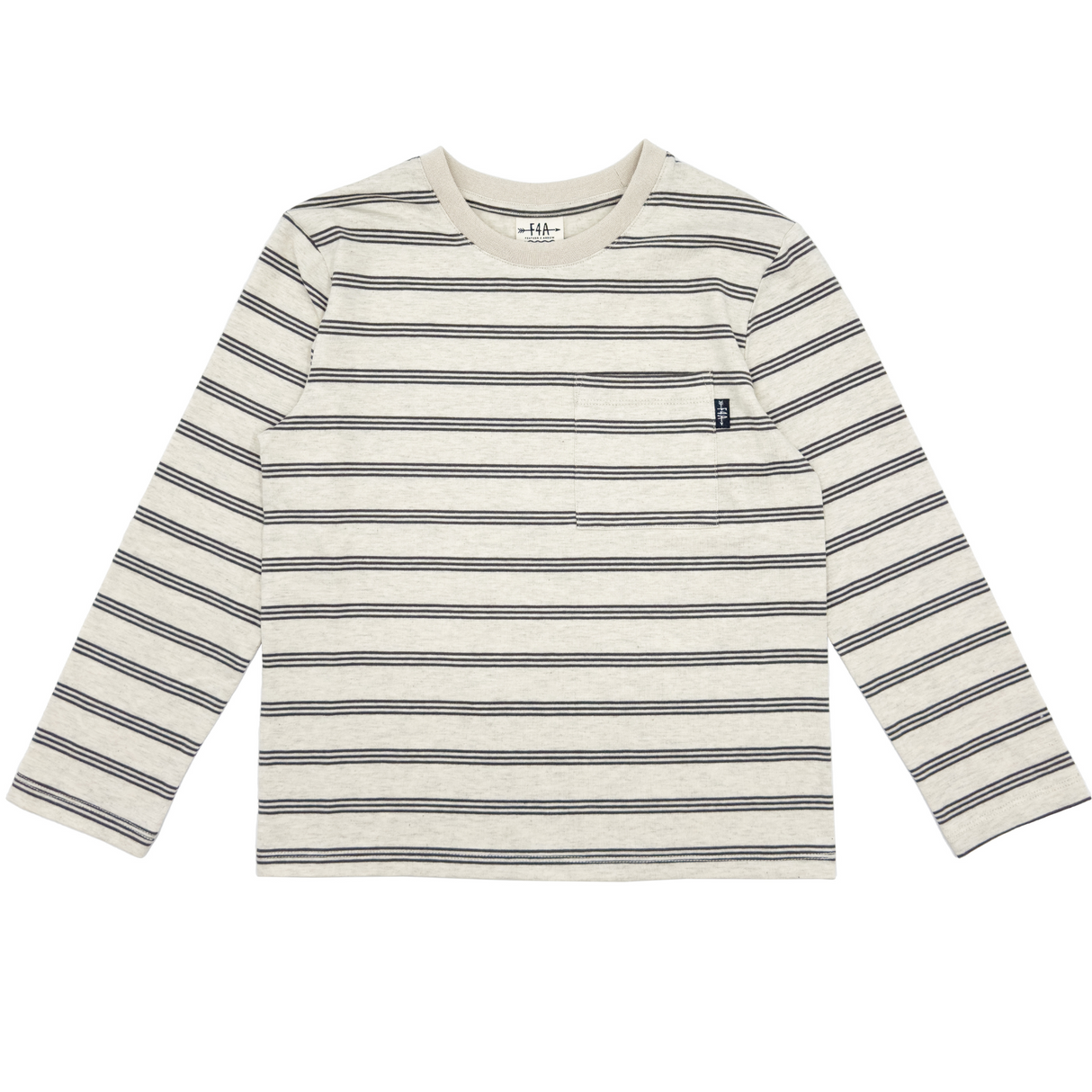 white and black striped long sleeve tee on white background