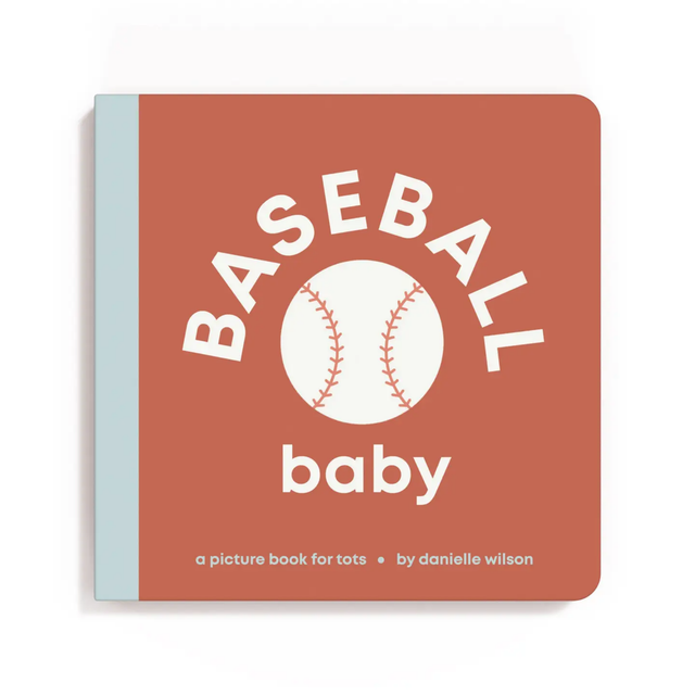 Book titled 'Baseball Baby' with a baseball graphic on a red background