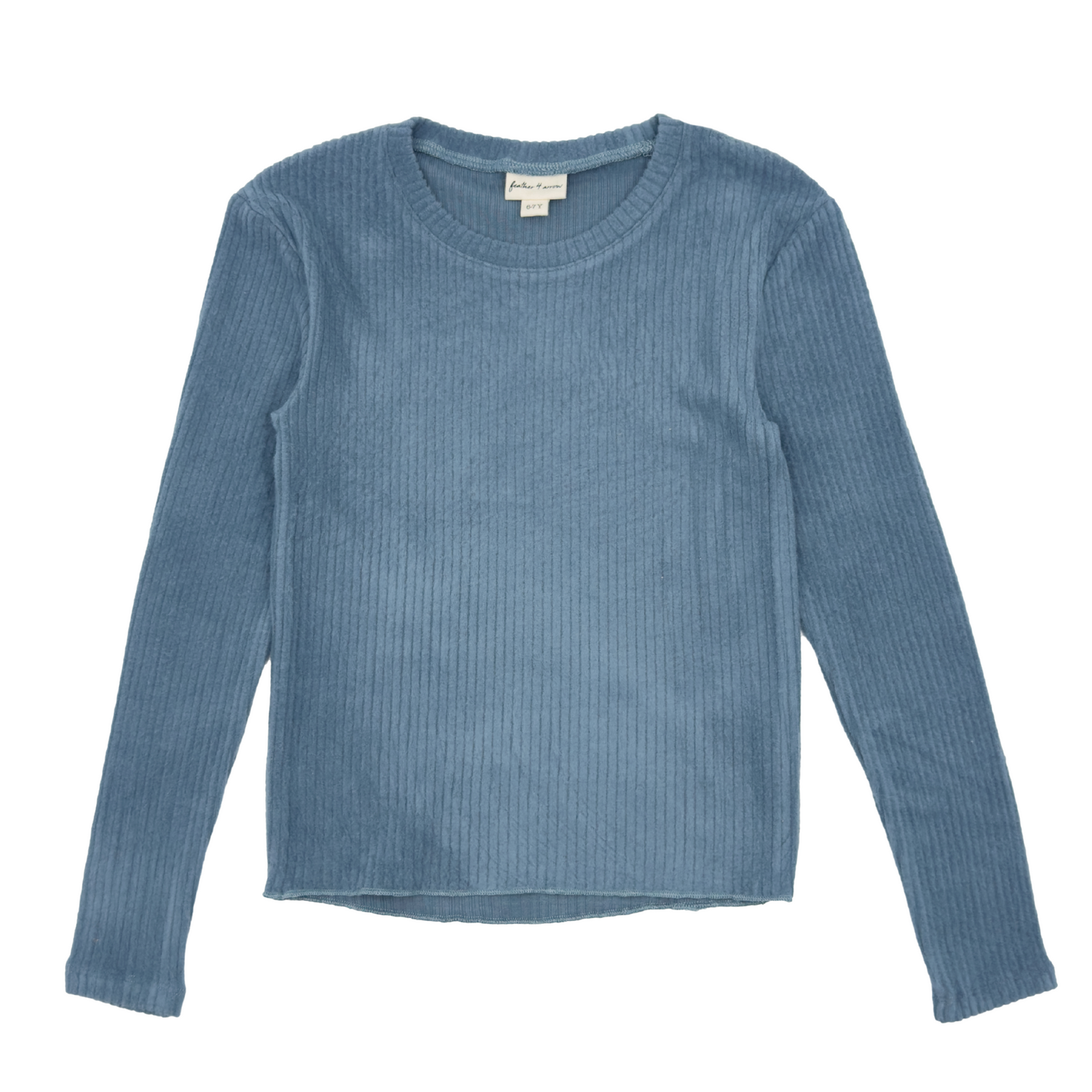 Blue long sleeve top on a white background