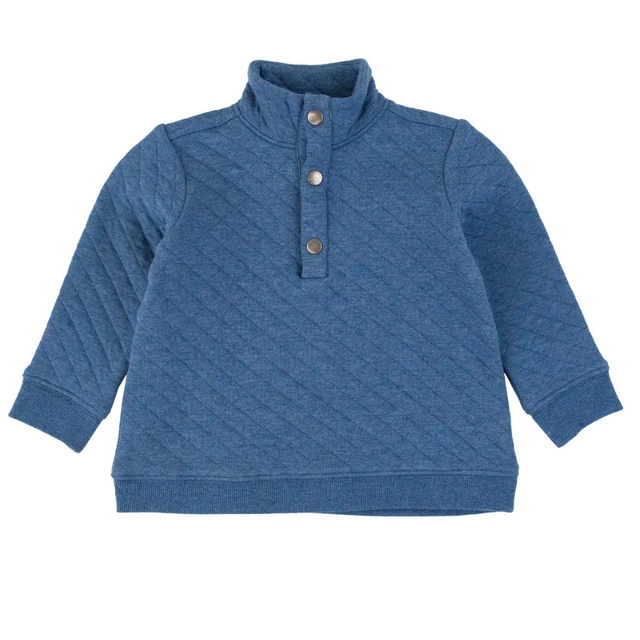 Heather Indigo Quilted Quarter Snap Sweatshirt