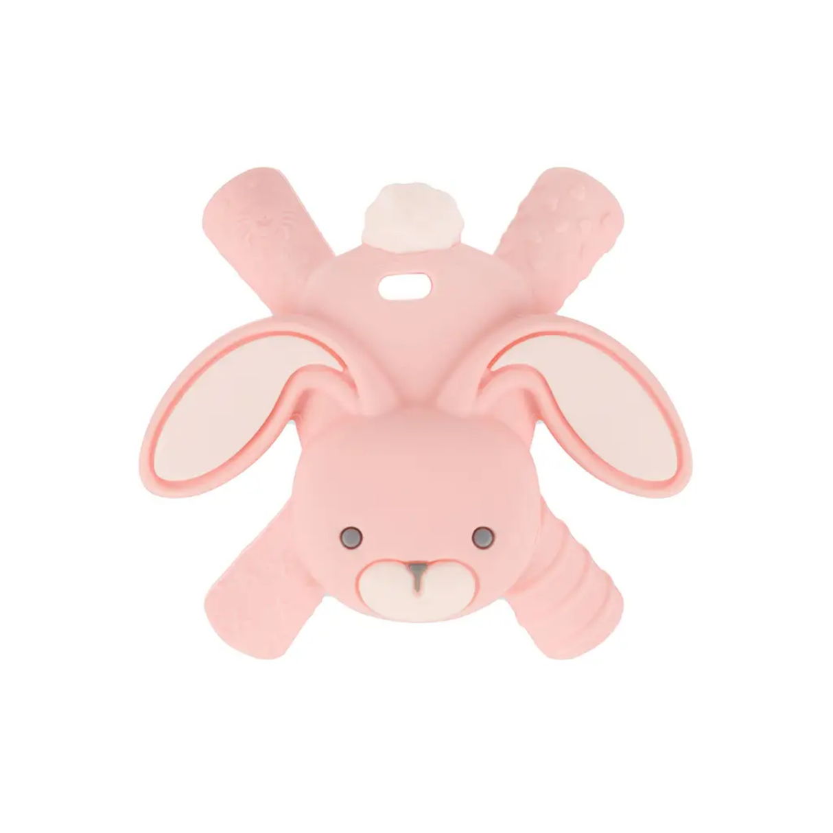 Pink bunny-shaped object on a white background