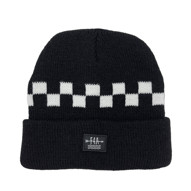 Black and white beanie one white background