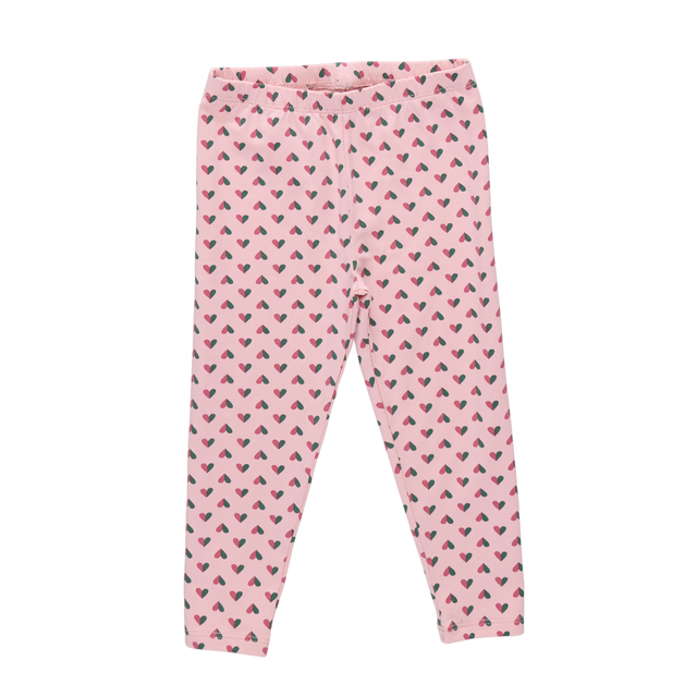 Pink leggings with heart pattern on a white background
