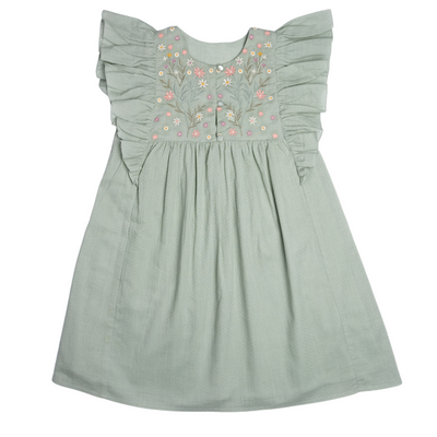 Clothilde Dress in Swiss Dobby Sage front
