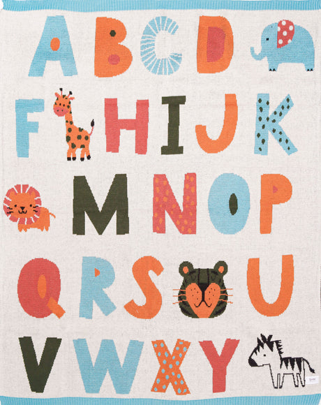 Cozy Knit Baby Blanket - Safari Alphabet