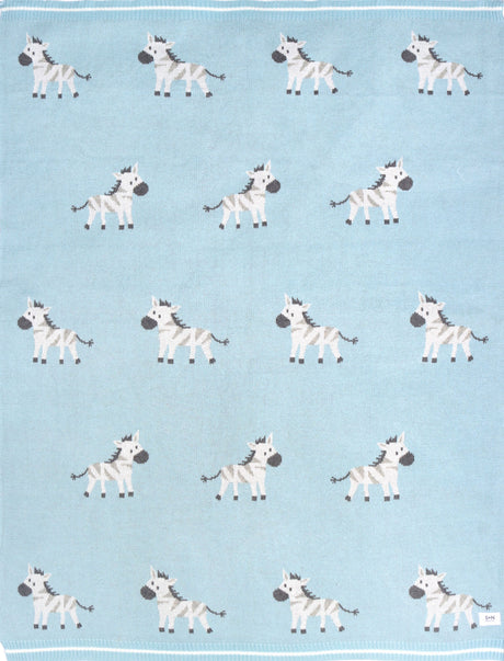 Cozy Knit Baby Blanket - Ziggy Zebra Blue