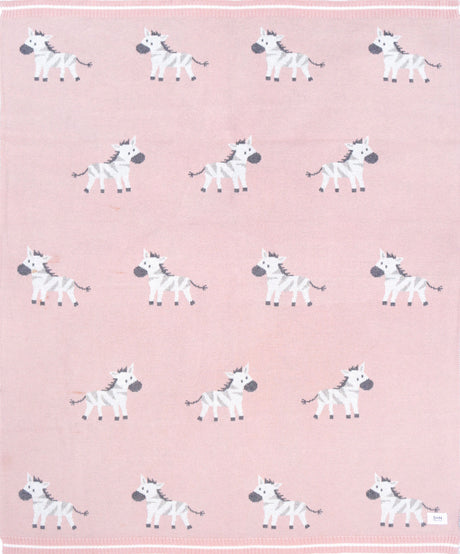 Cozy Knit Baby Blanket - Ziggy Zebra Pink