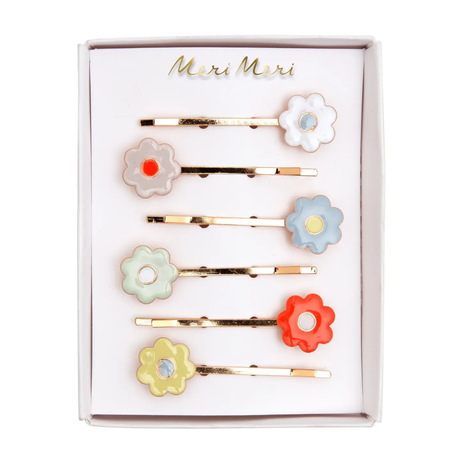 Set of floral hair pins in a branded box
