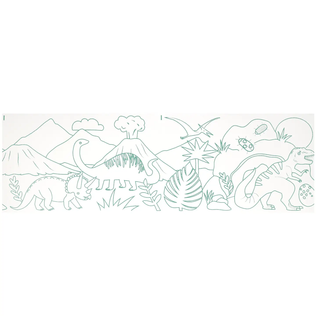 Outline of dinosaurs and prehistoric landscape on a white background