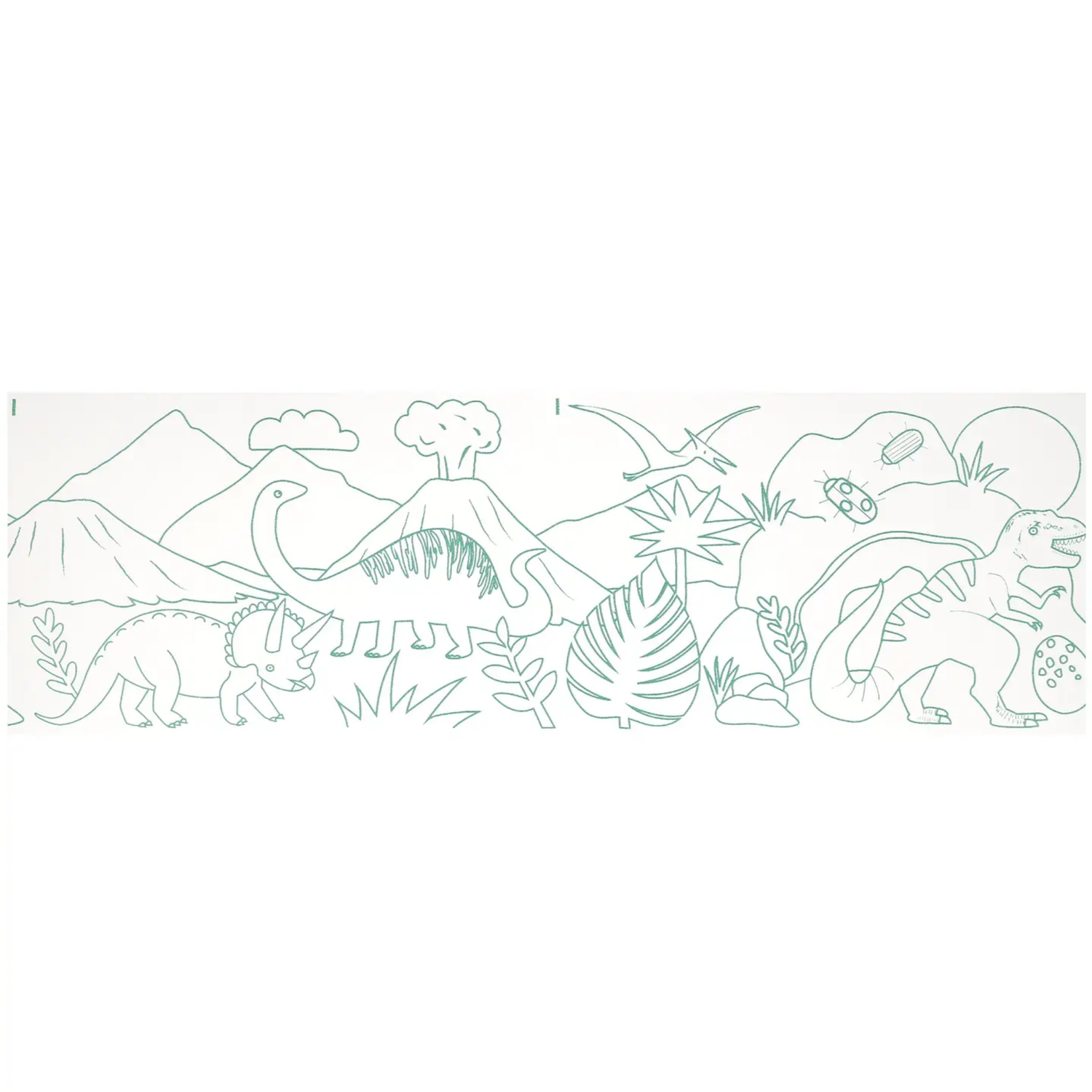 Outline of dinosaurs and prehistoric landscape on a white background