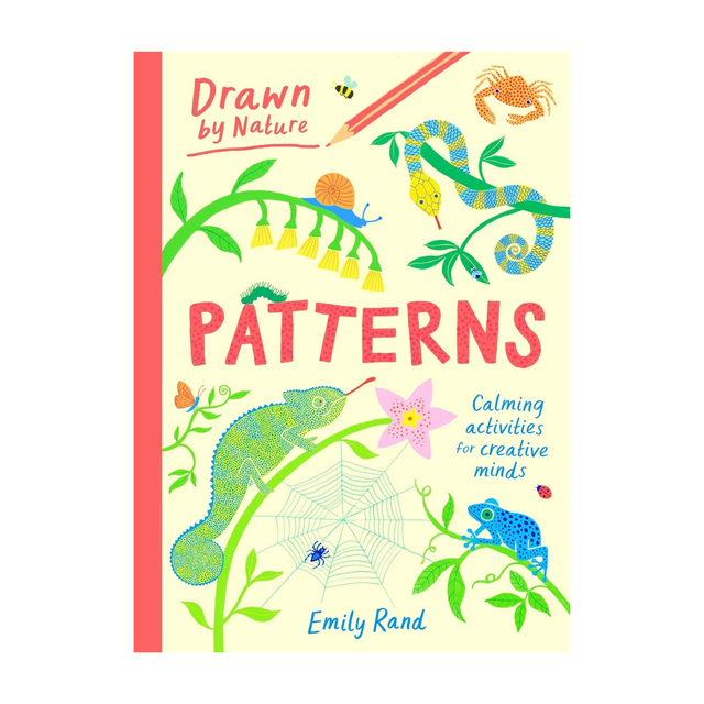 Book cover of 'Drawn by Nature Patterns' with colorful illustrations on a white background