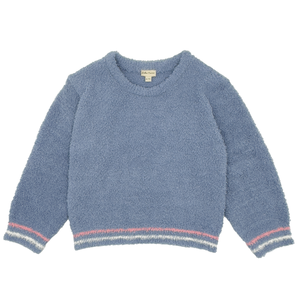 blue knit top on a white background