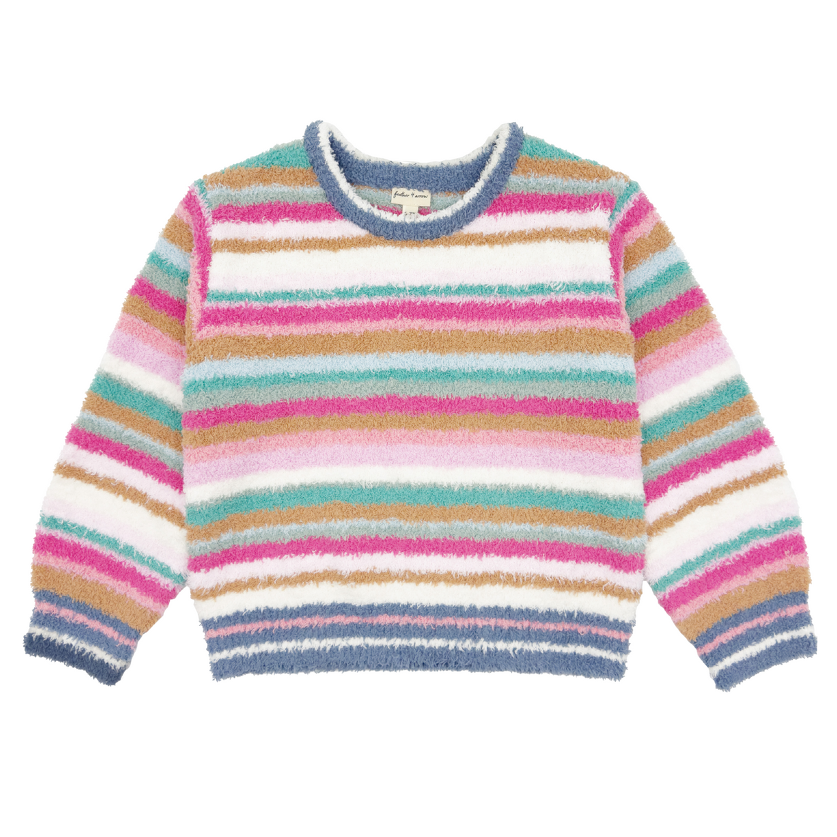 colorful stripe knit sweater on a white background 