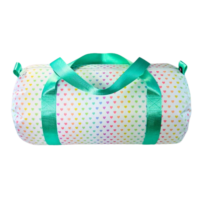 Duffle Bag in Rainbow Hearts - Teal