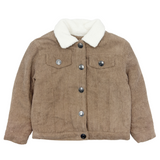 brown corduroy jacket with white sherpa collar on white background