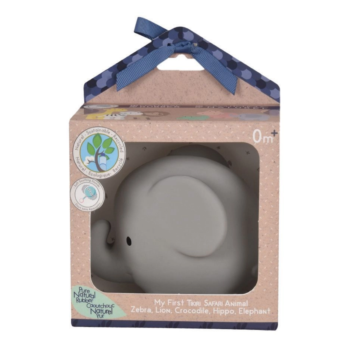 Elephant Natural Organic Rubber Teether, Rattle & Bath Toy 