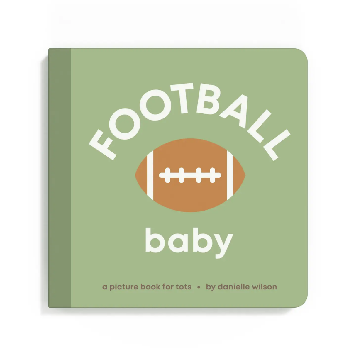 Book titled 'Football Baby' with a football illustration on a green background