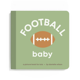 Book titled 'Football Baby' with a football illustration on a green background