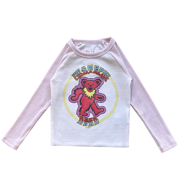 Children's long-sleeve shirt with a colorful bear graphic on a white background