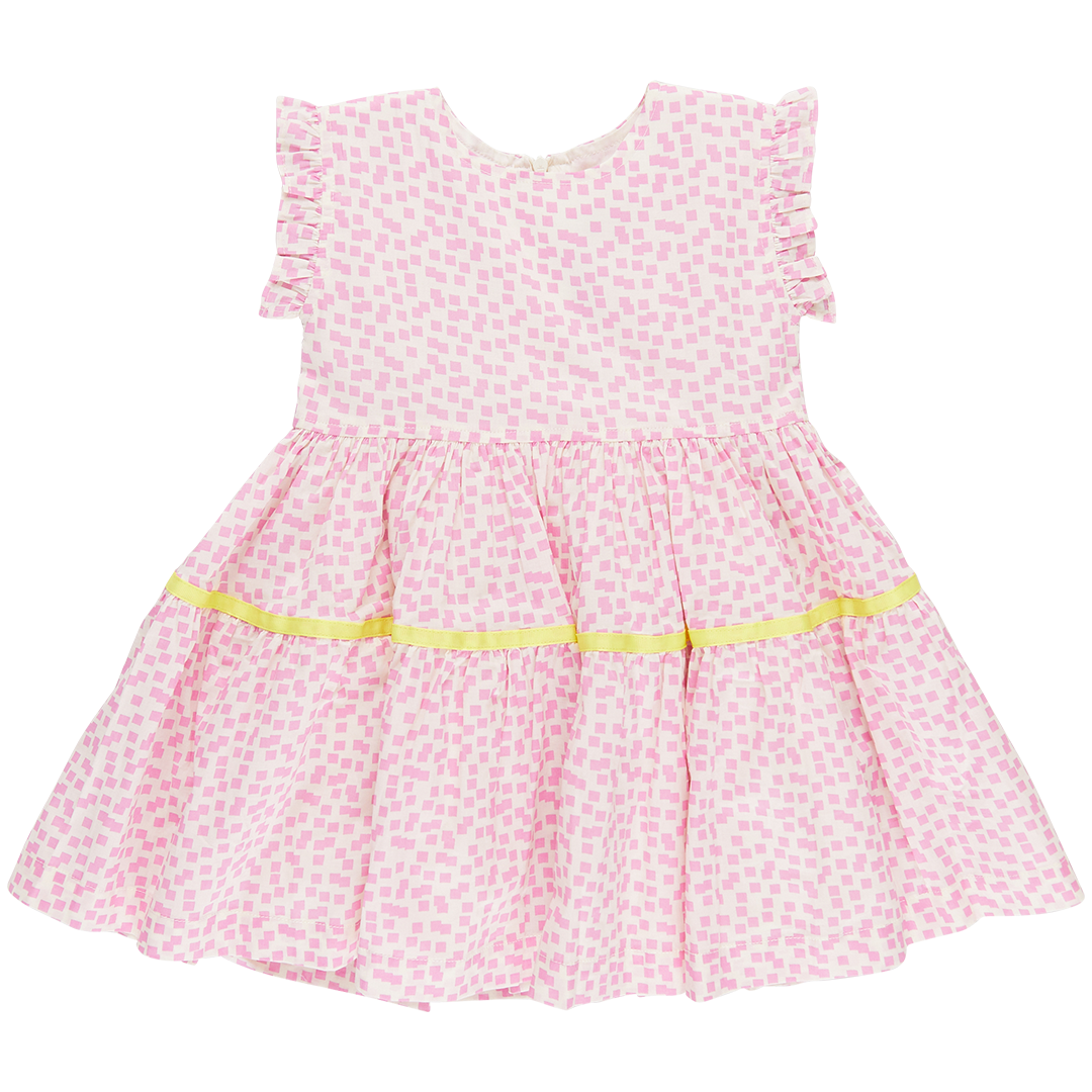 Polly Dress - Pink Mini Squares front